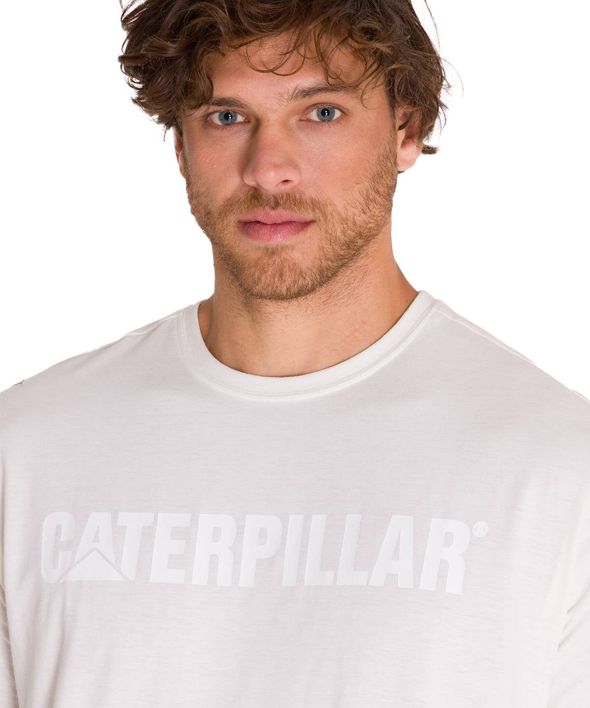 Polera Manga Corta Hombre Logo Caterpillar Blanco Cat