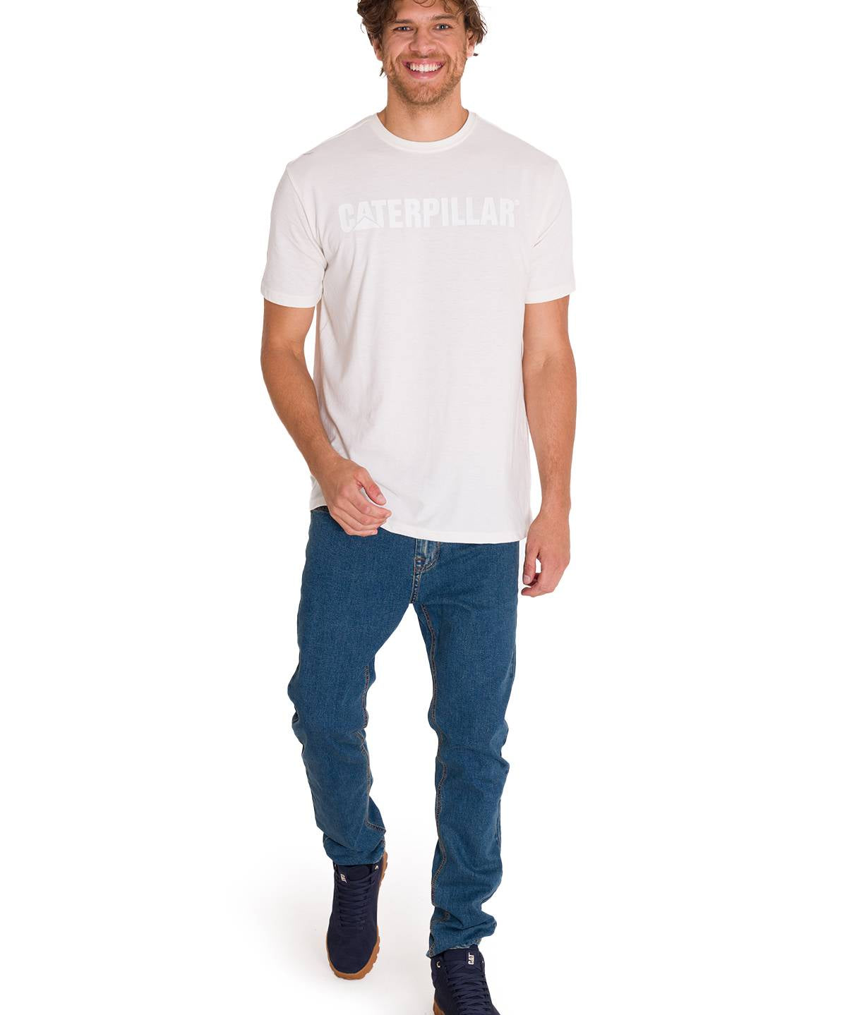 Polera Manga Corta Hombre Logo Caterpillar Blanco Cat