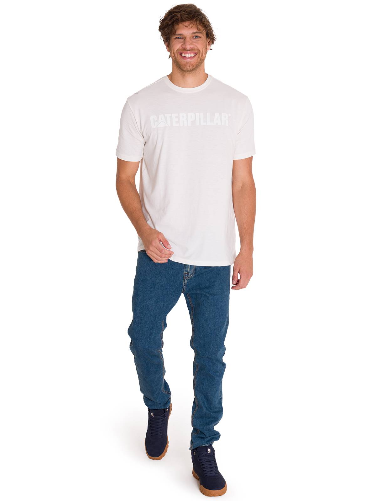 Polera Manga Corta Hombre Logo Caterpillar Blanco Cat