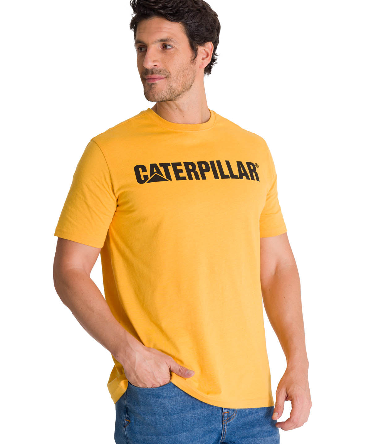 Polera Manga Corta Hombre Logo Caterpillar Amarillo CAT