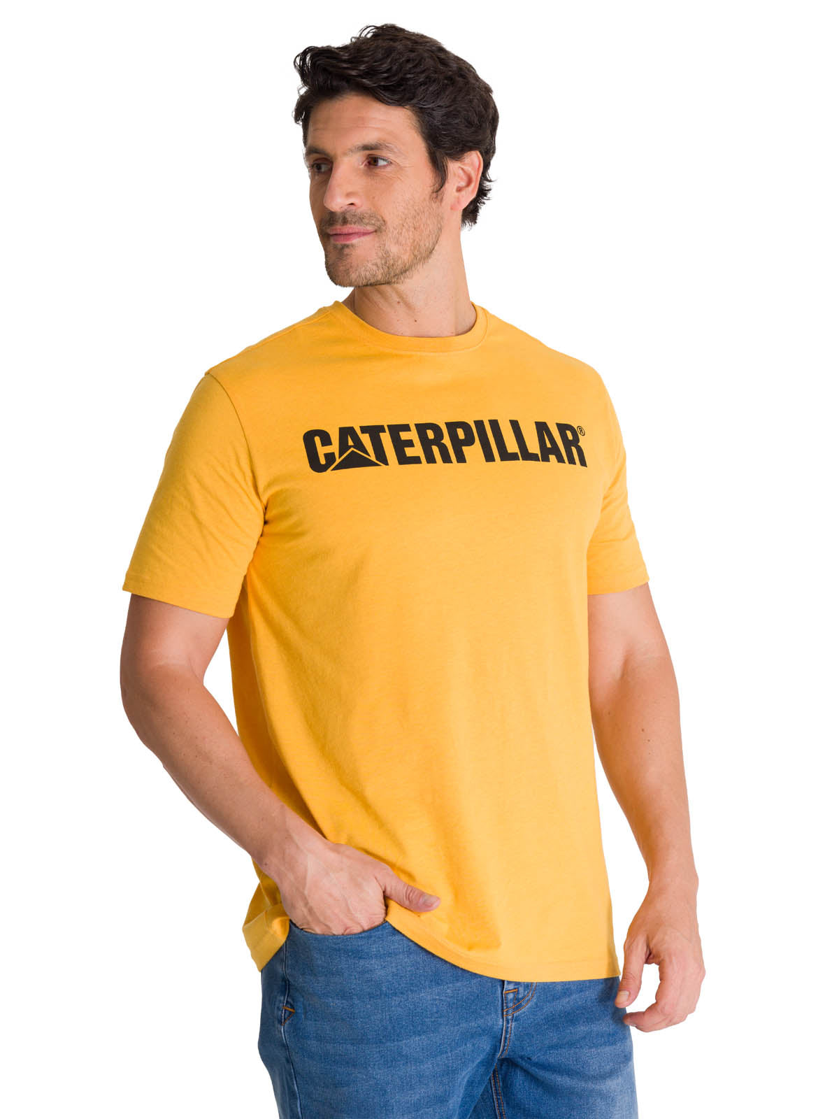 Polera Manga Corta Hombre Logo Caterpillar Amarillo CAT