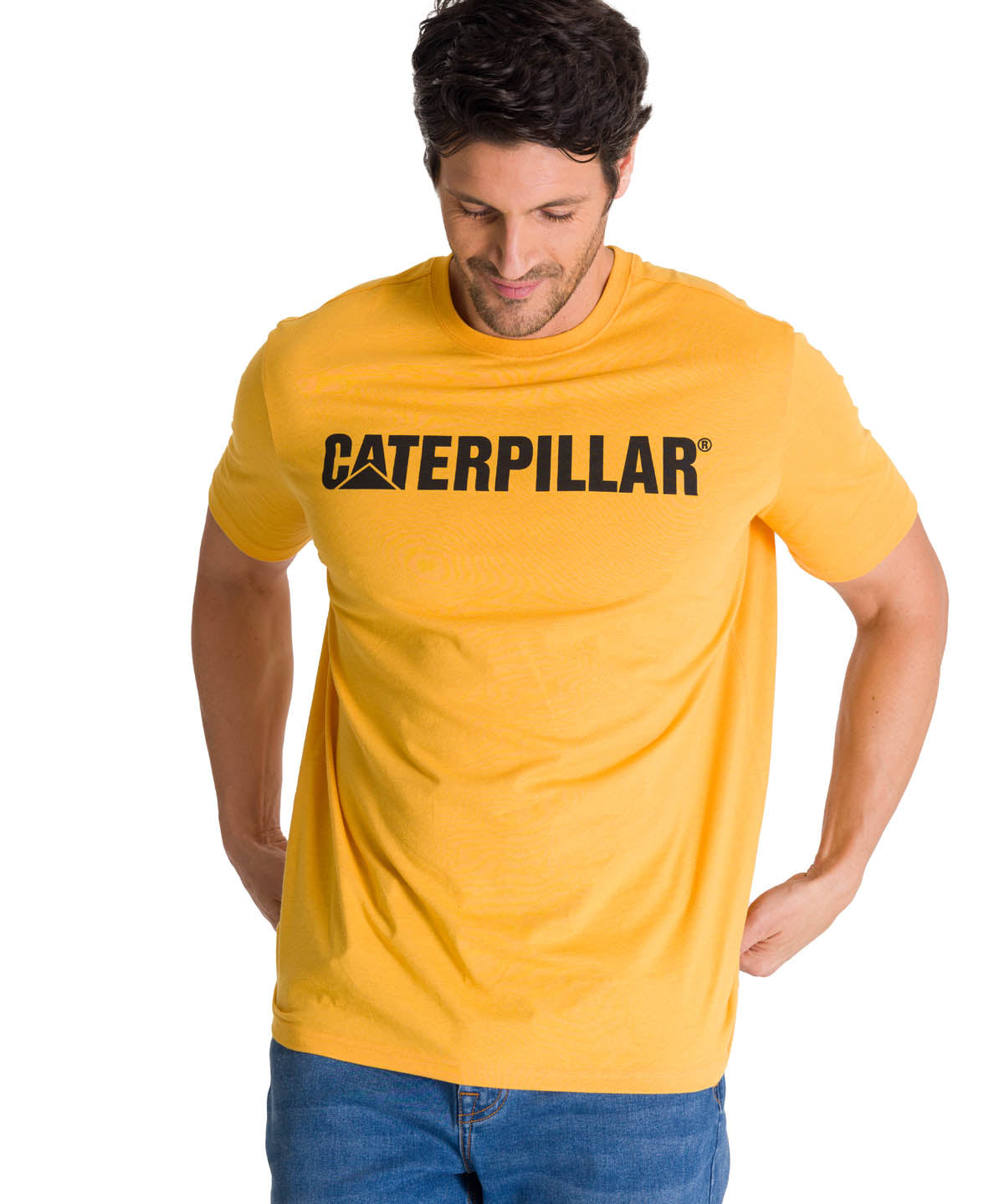 Polera Manga Corta Hombre Logo Caterpillar Amarillo CAT