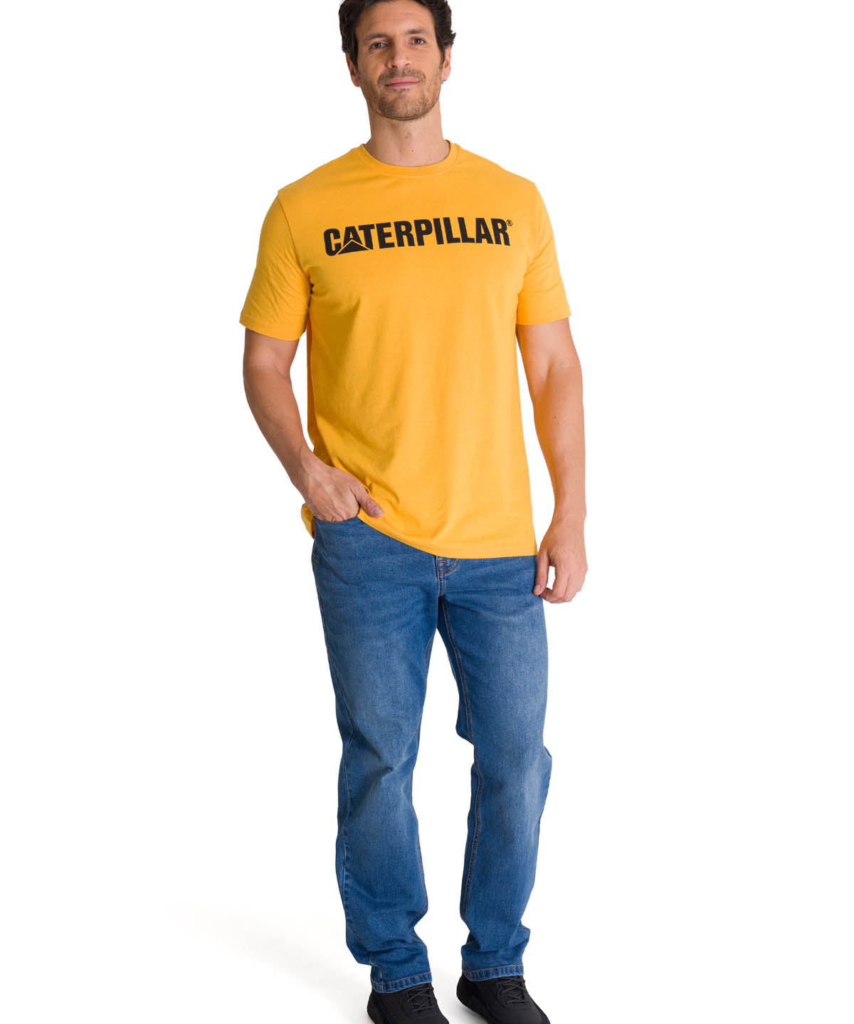 Polera Manga Corta Hombre Logo Caterpillar Amarillo CAT