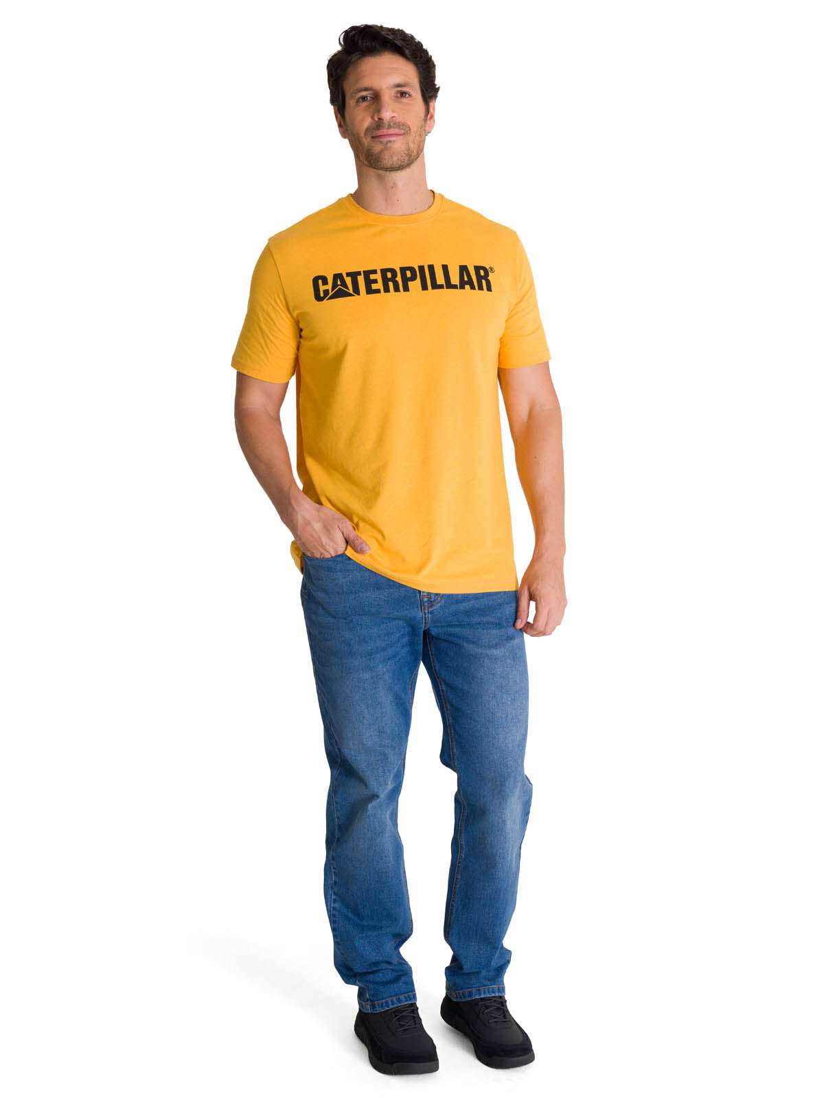Polera Manga Corta Hombre Logo Caterpillar Amarillo CAT
