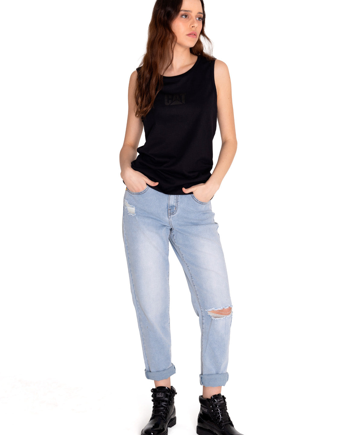 Polera Sin manga Casual Mujer CATERPILLAR LOGO TEE TANK Negro CAT