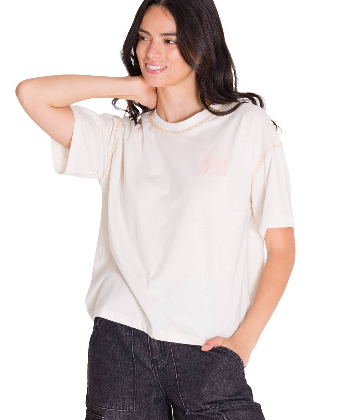 Polera Manga Corta Mujer Boxy Amarillo Cat