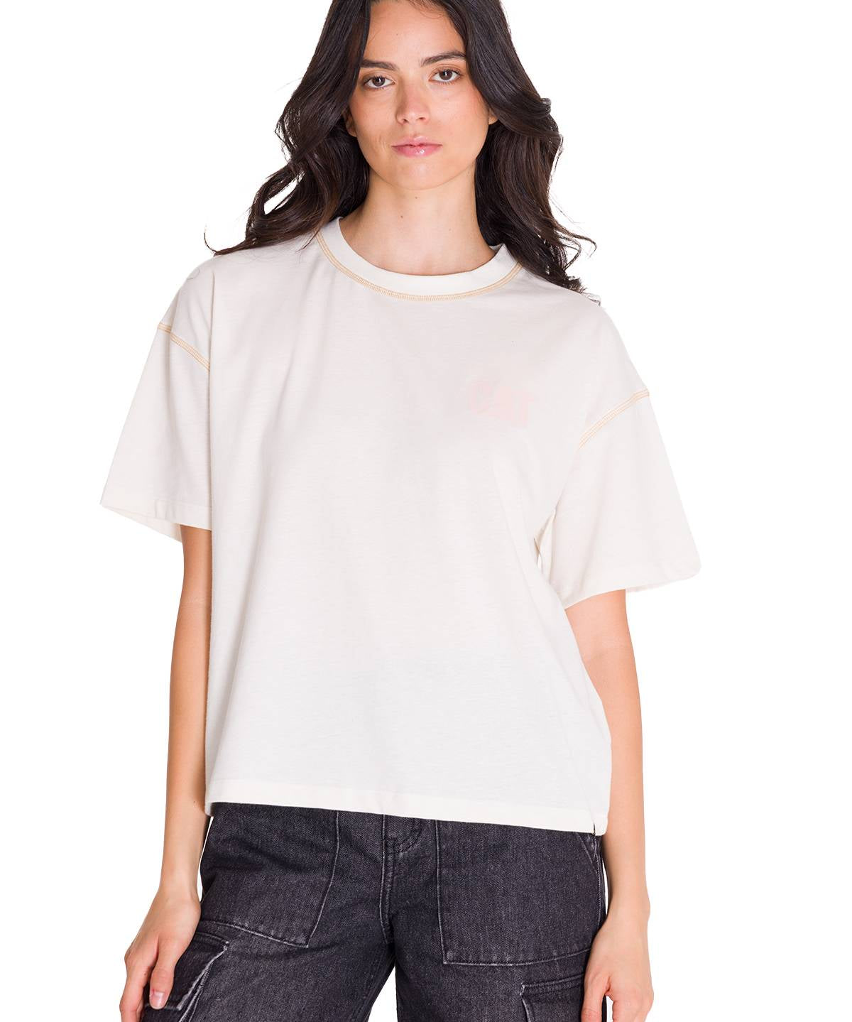 Polera Manga Corta Mujer Boxy Amarillo Cat