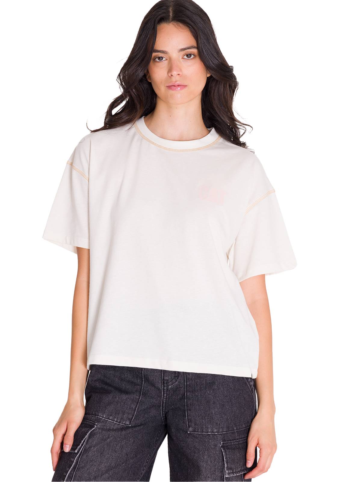 Polera Manga Corta Mujer Boxy Amarillo Cat