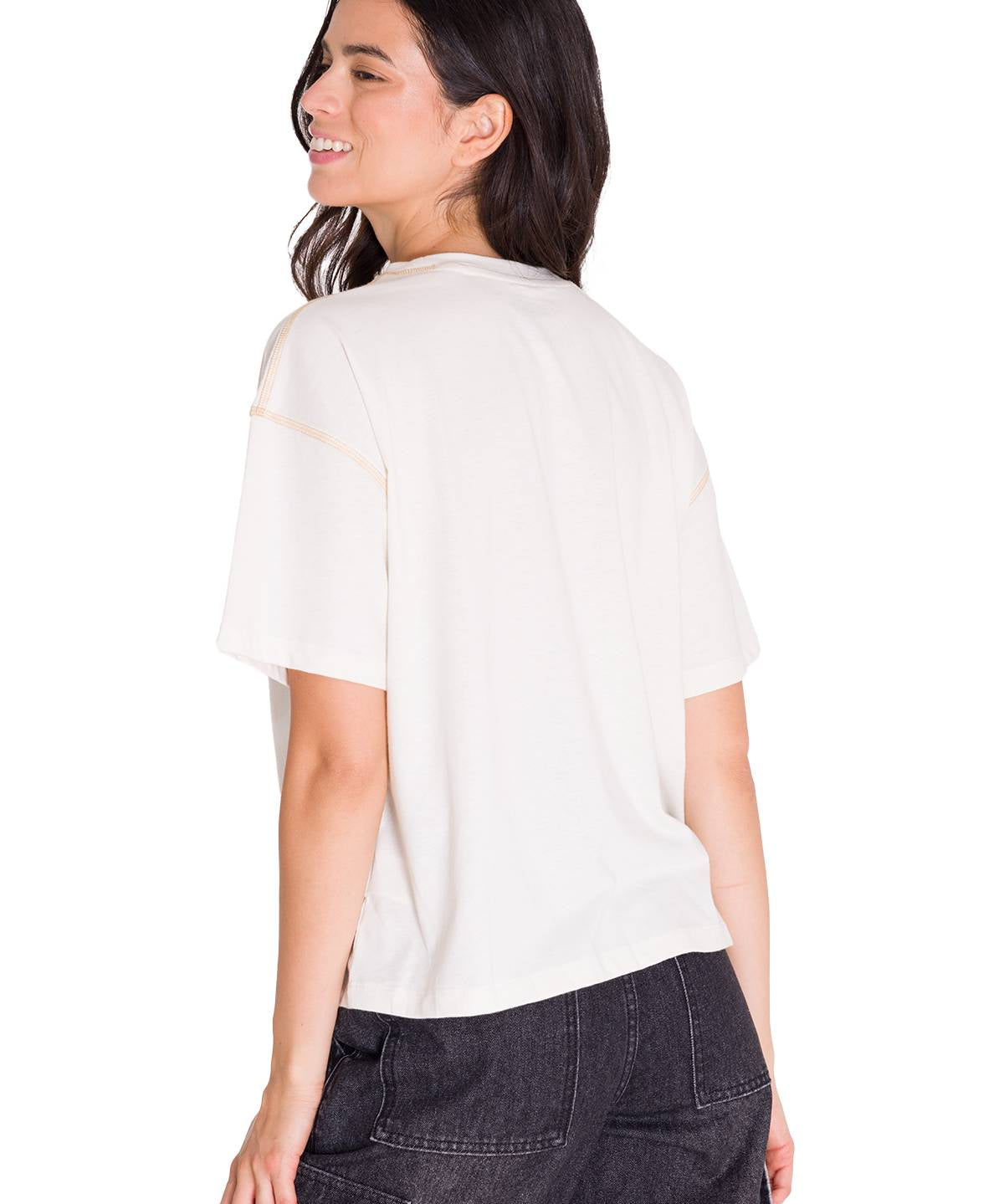 Polera Manga Corta Mujer Boxy Amarillo Cat