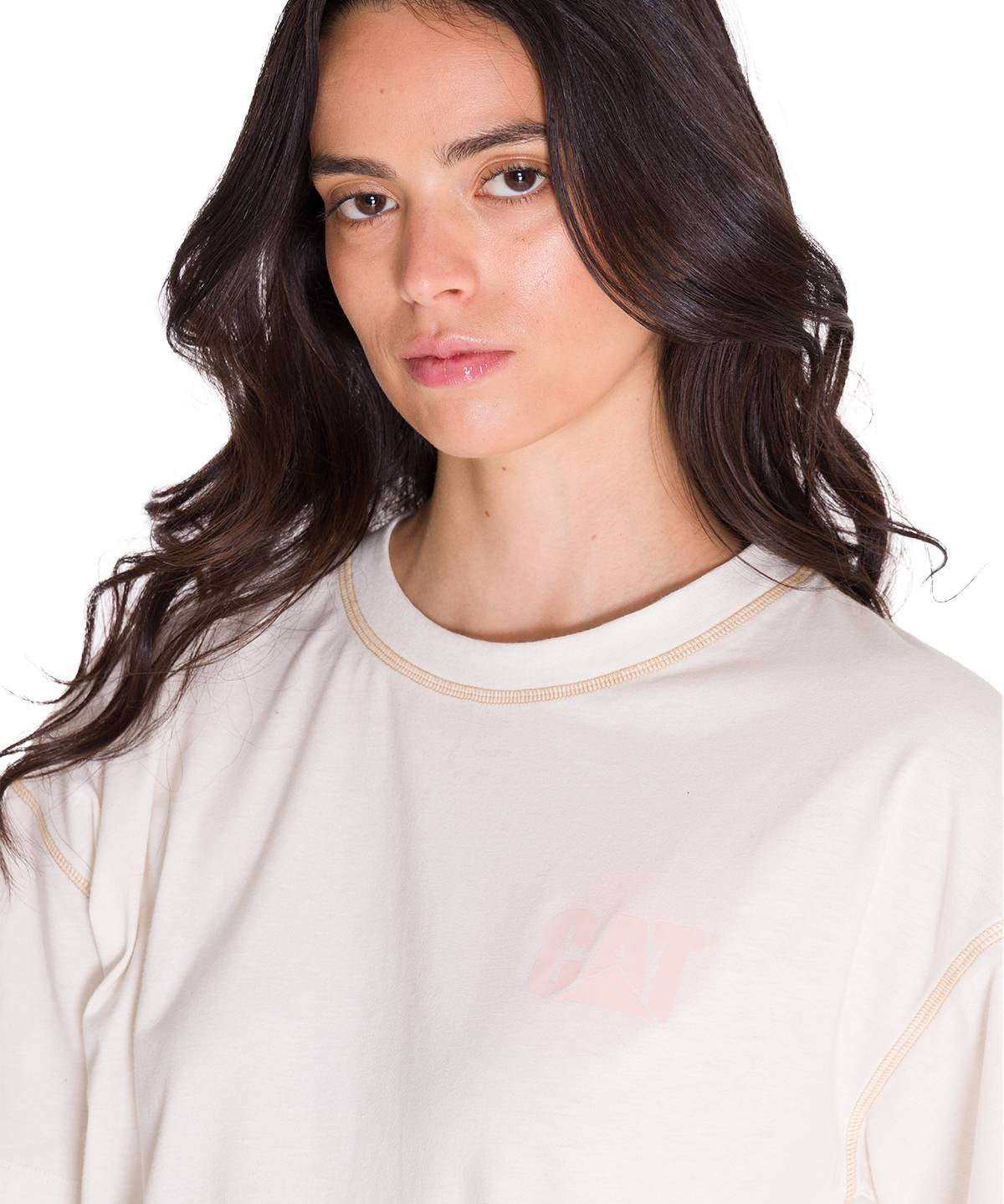 Polera Manga Corta Mujer Boxy Amarillo Cat