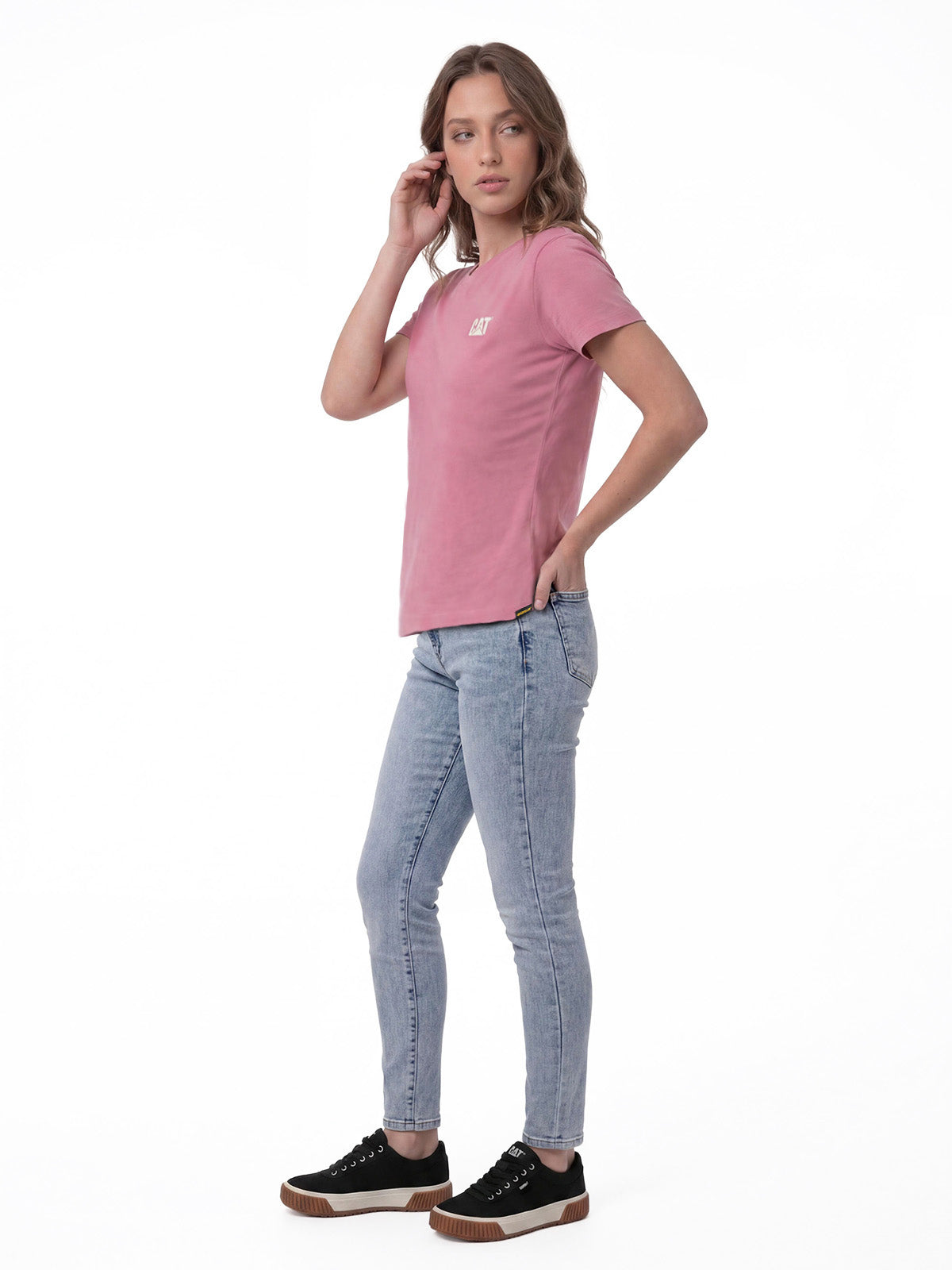Polera Manga Corta Mujer Logo Rosa CAT