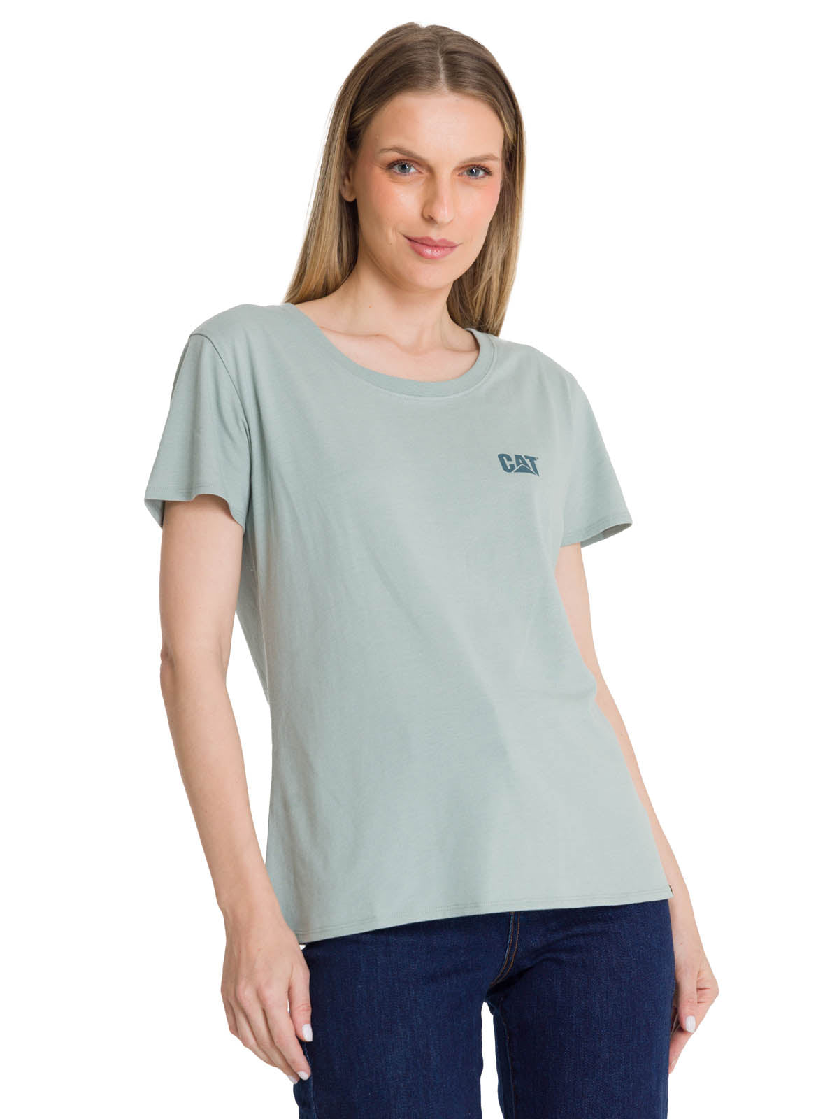 Polera Manga Corta Mujer Logo Azul Celeste CAT