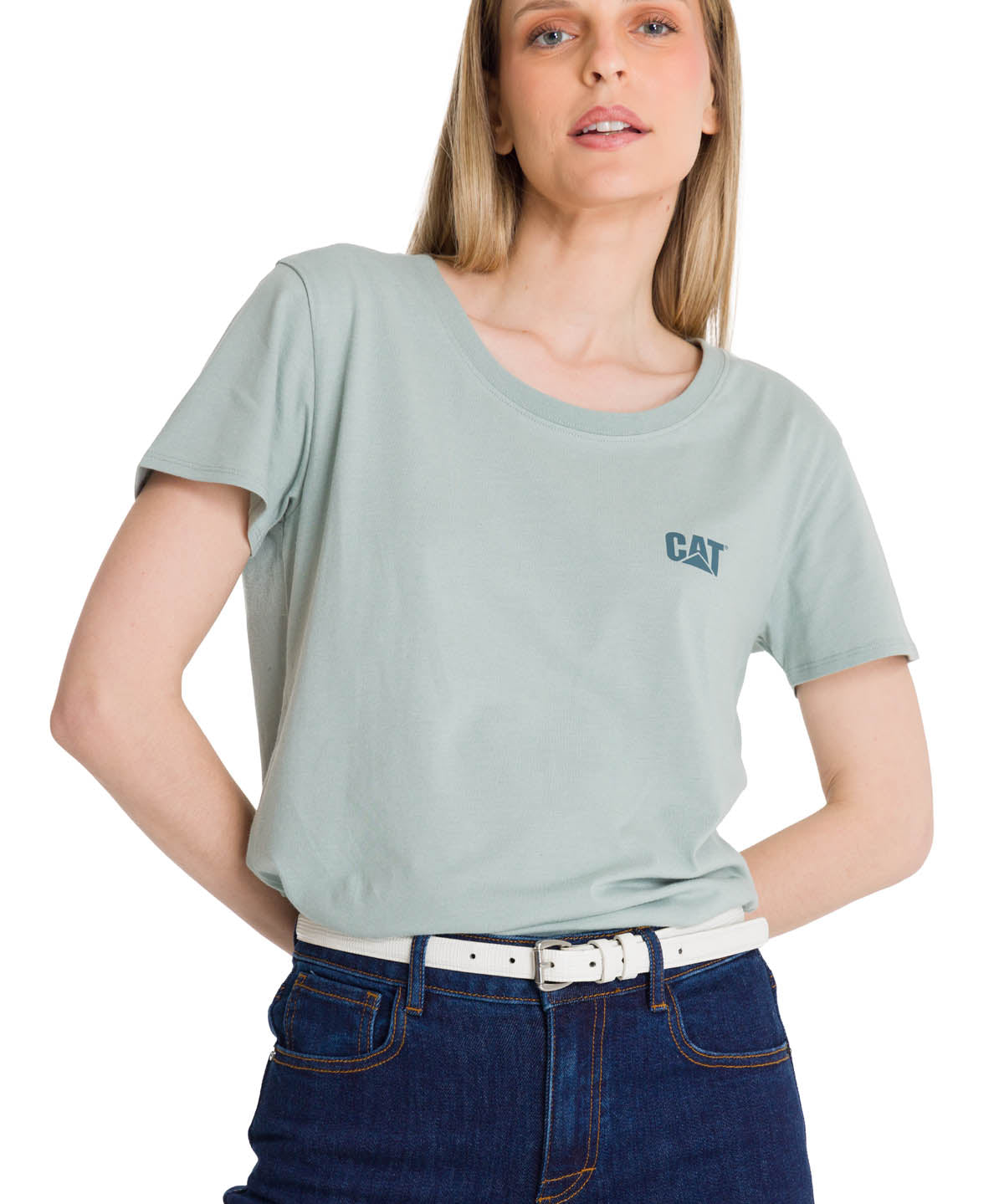 Polera Manga Corta Mujer Logo Azul Celeste CAT