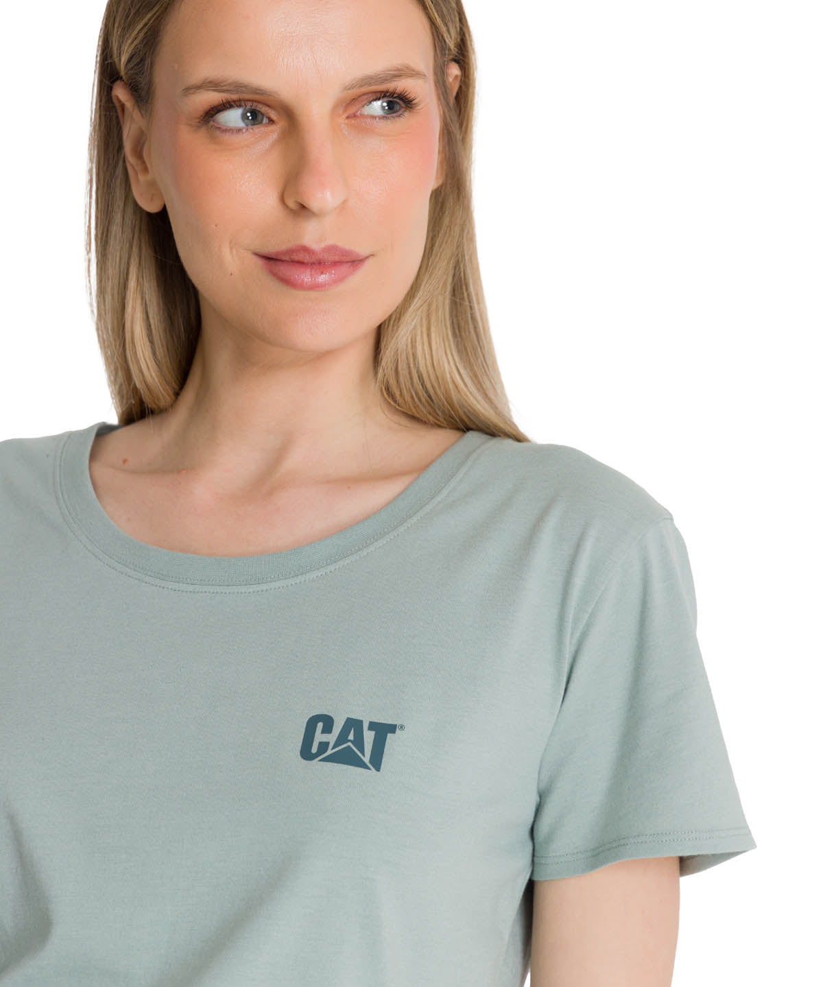 Polera Manga Corta Mujer Logo Azul Celeste CAT