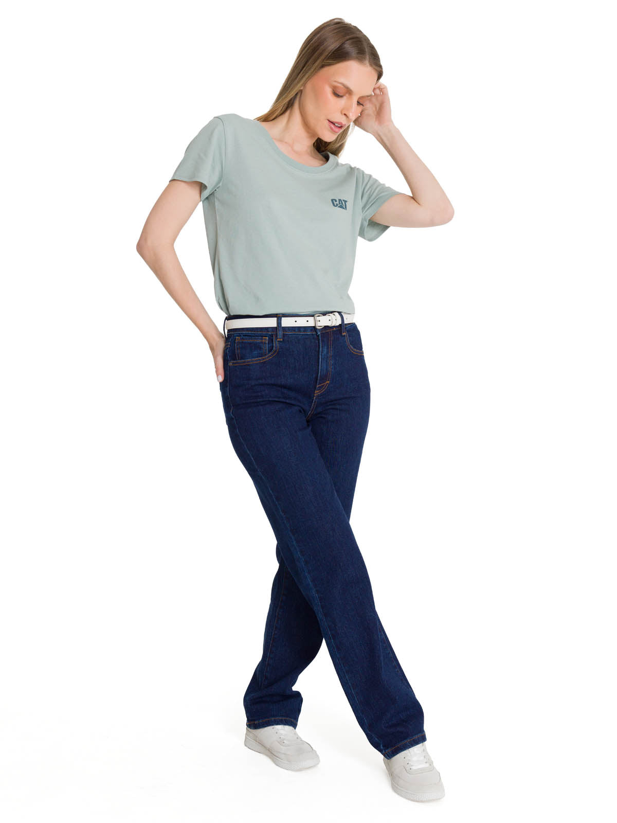 Polera Manga Corta Mujer Logo Azul Celeste CAT