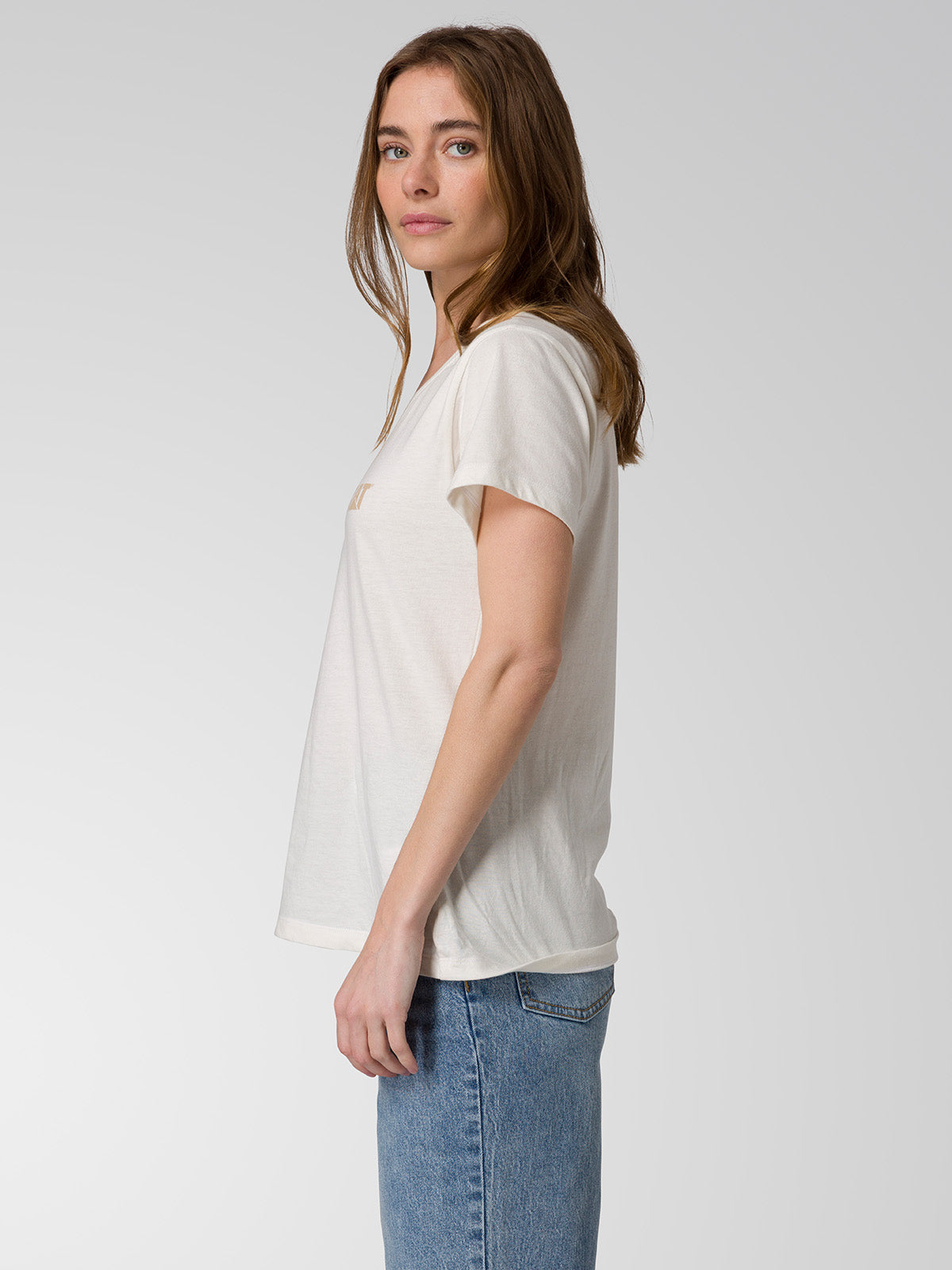 Polera Manga Corta Mujer CAT Logo Tee - Vainilla