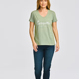 Polera Manga corta Casual Mujer CATERPILLAR SCRIPT V-NECK TEE Verde CAT