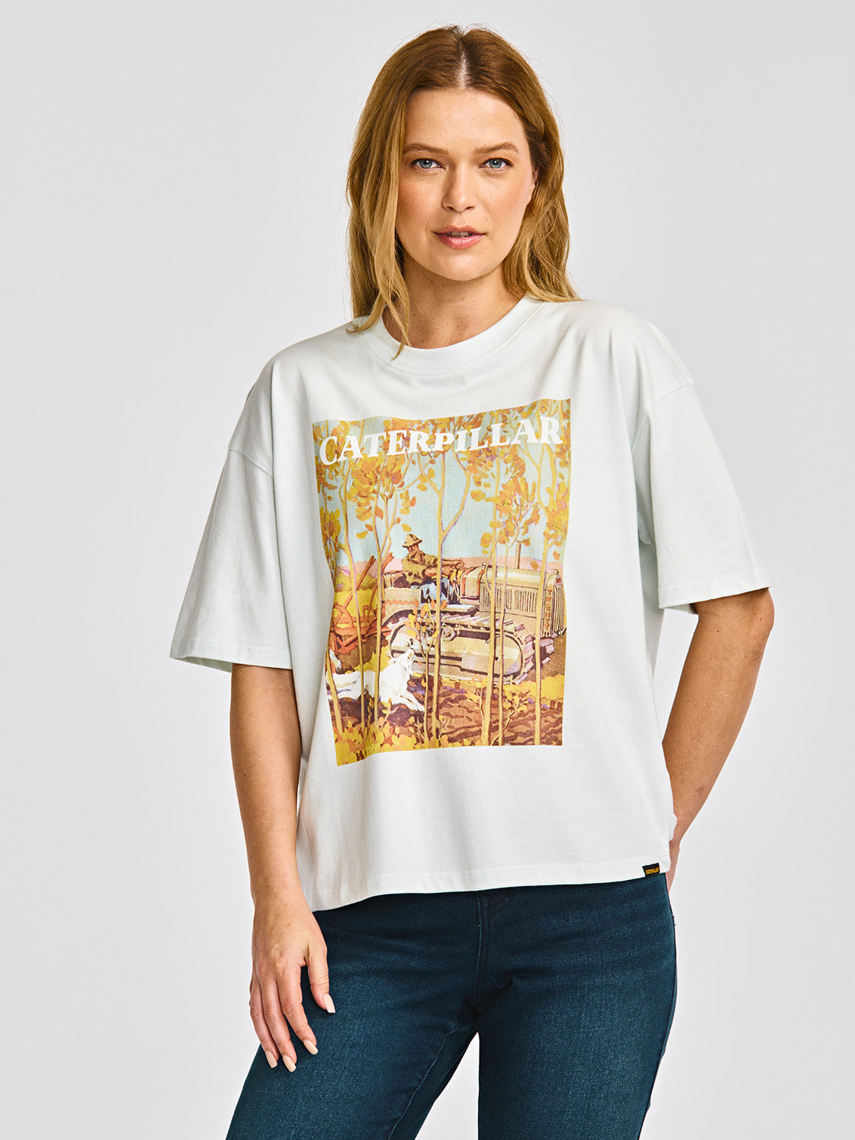 Polera Manga corta Casual Mujer BOXY HEAVYWEIGHT GRAPHIC TEE 2 Celeste CAT