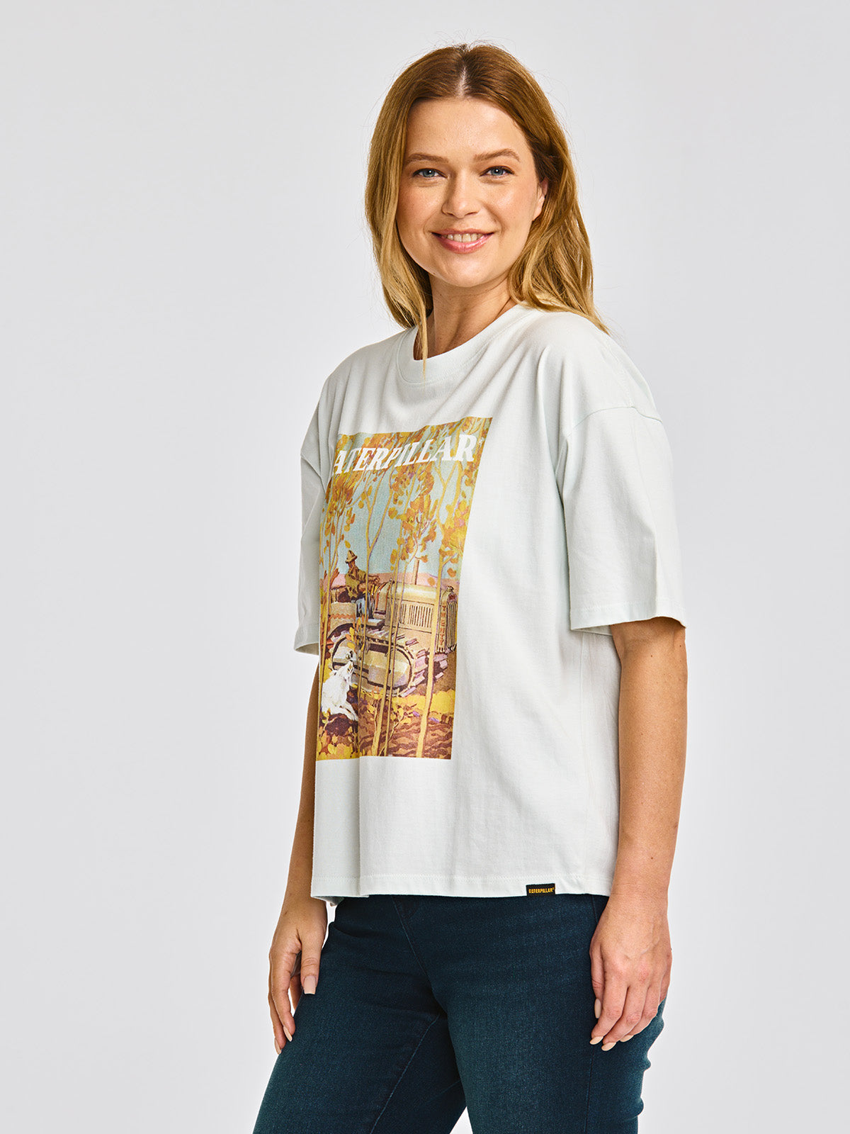 Polera Manga corta Casual Mujer BOXY HEAVYWEIGHT GRAPHIC TEE 2 Celeste CAT