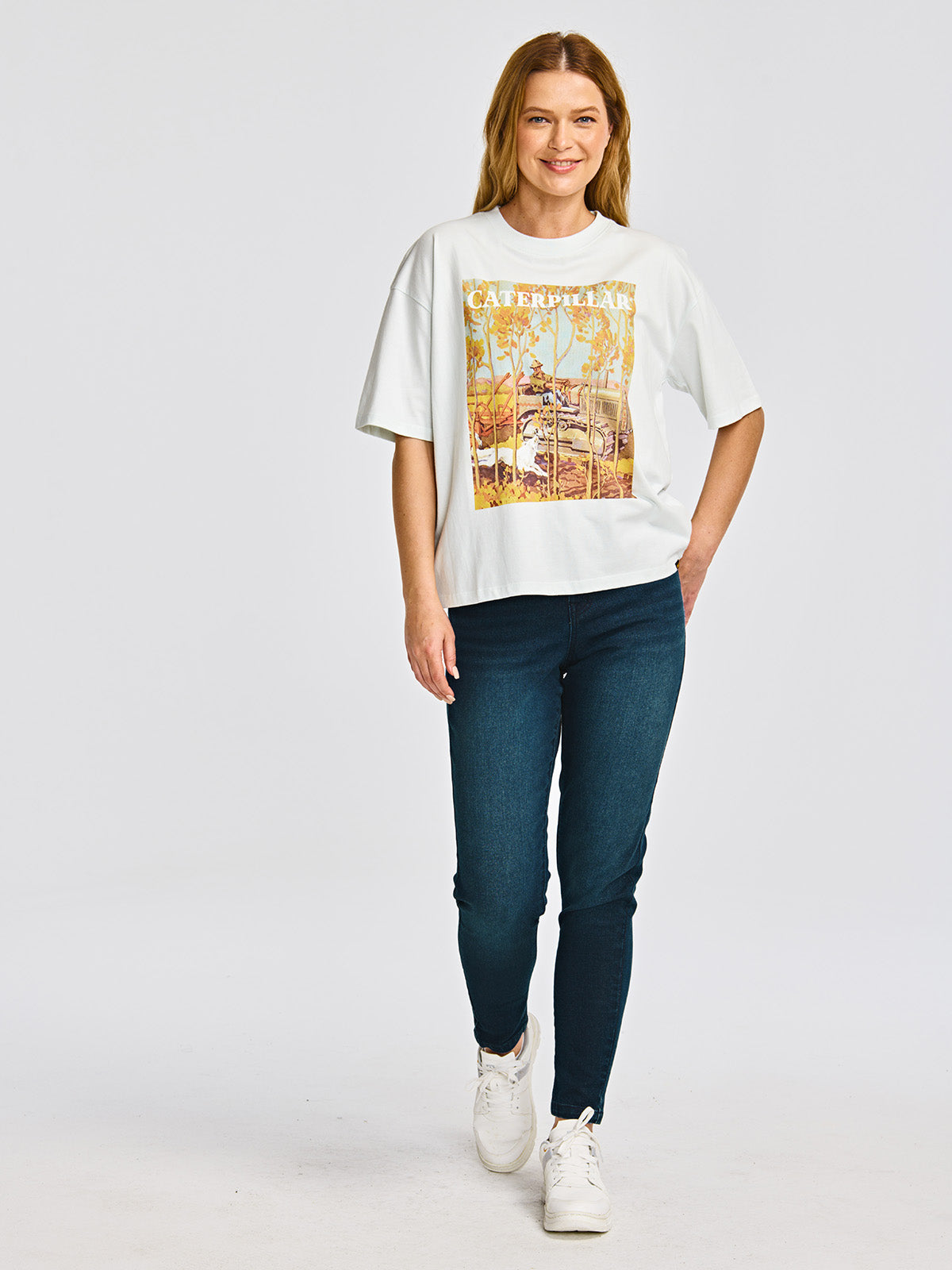 Polera Manga corta Casual Mujer BOXY HEAVYWEIGHT GRAPHIC TEE 2 Celeste CAT