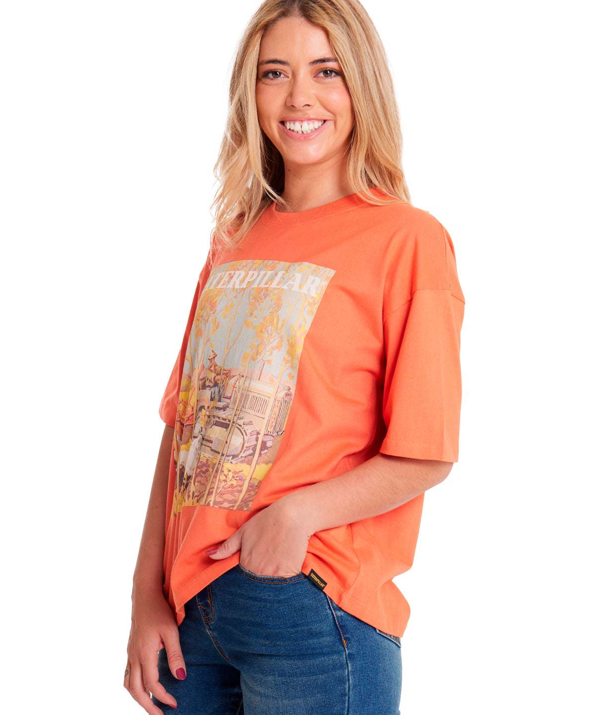 Polera Manga corta Casual Mujer BOXY HEAVYWEIGHT GRAPHIC TEE 2 Durazno CAT