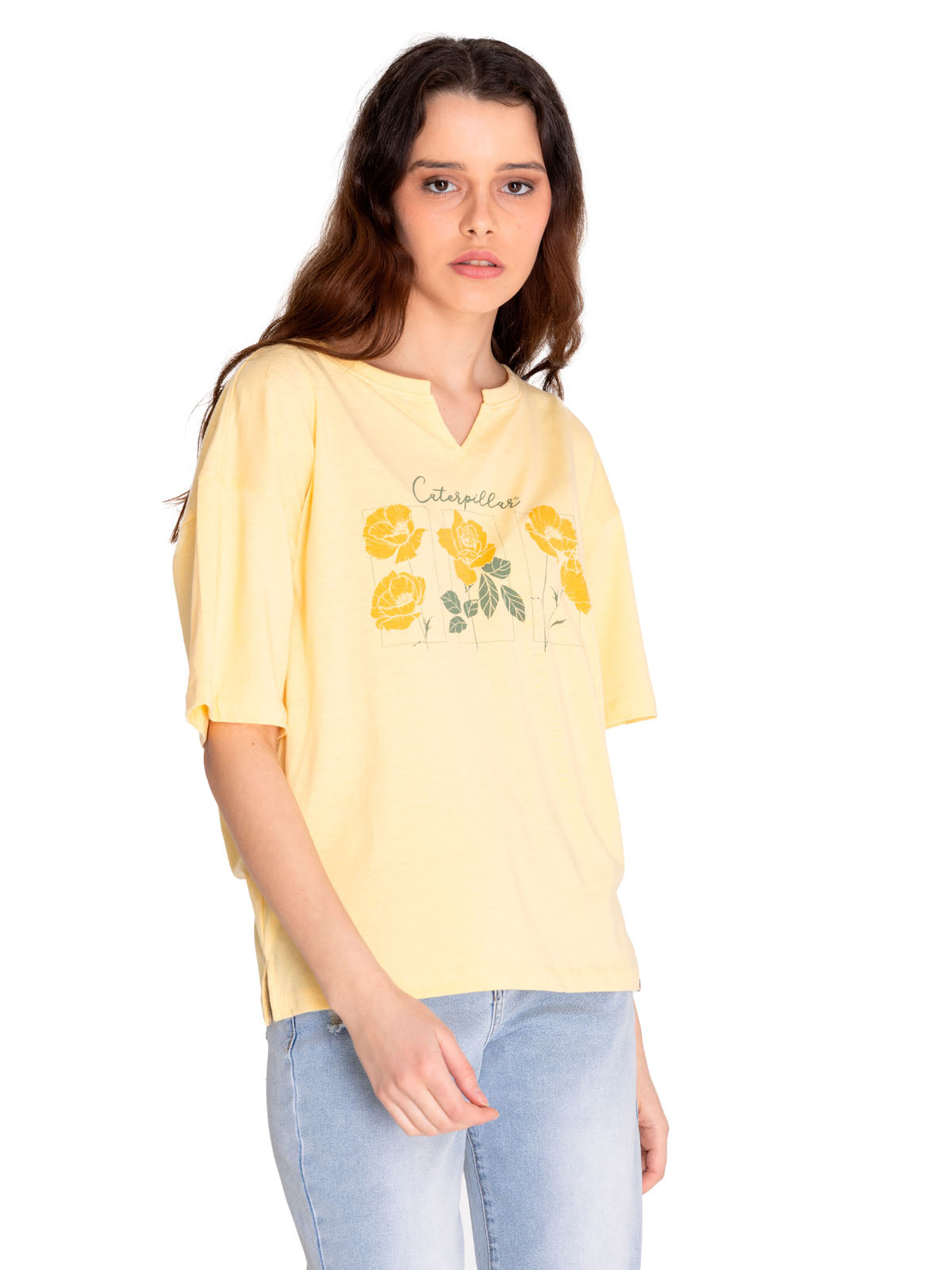 Polera Manga corta Casual Mujer NOTCH NECK NOVELTY TEE 1 Amarillo CAT