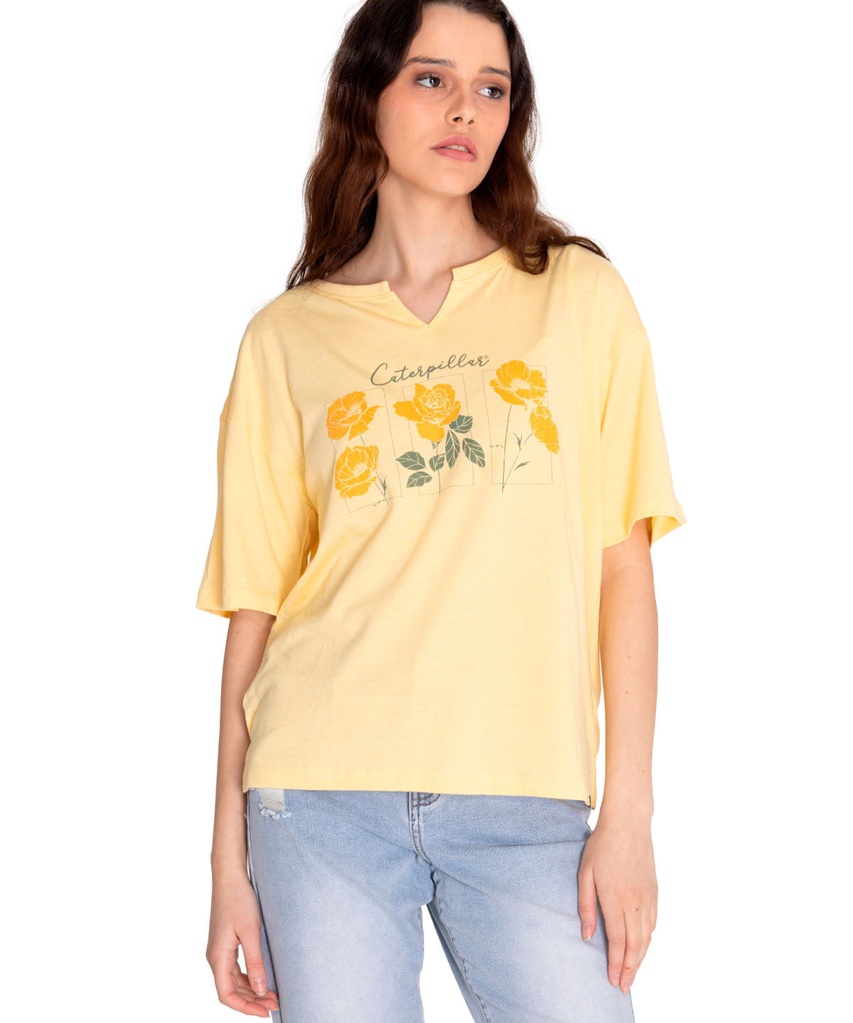 Polera Manga corta Casual Mujer NOTCH NECK NOVELTY TEE 1 Amarillo CAT