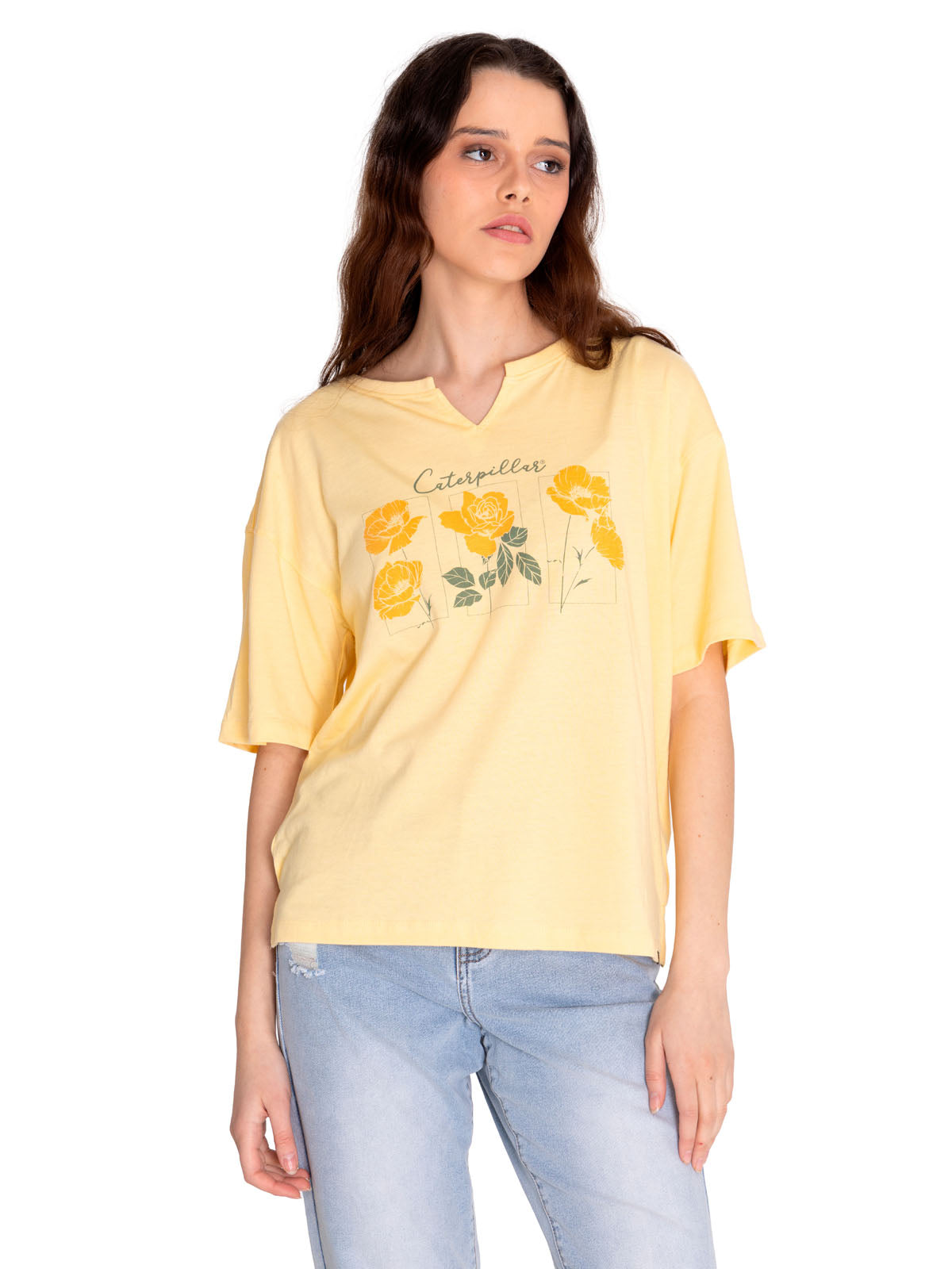 Polera Manga corta Casual Mujer NOTCH NECK NOVELTY TEE 1 Amarillo CAT