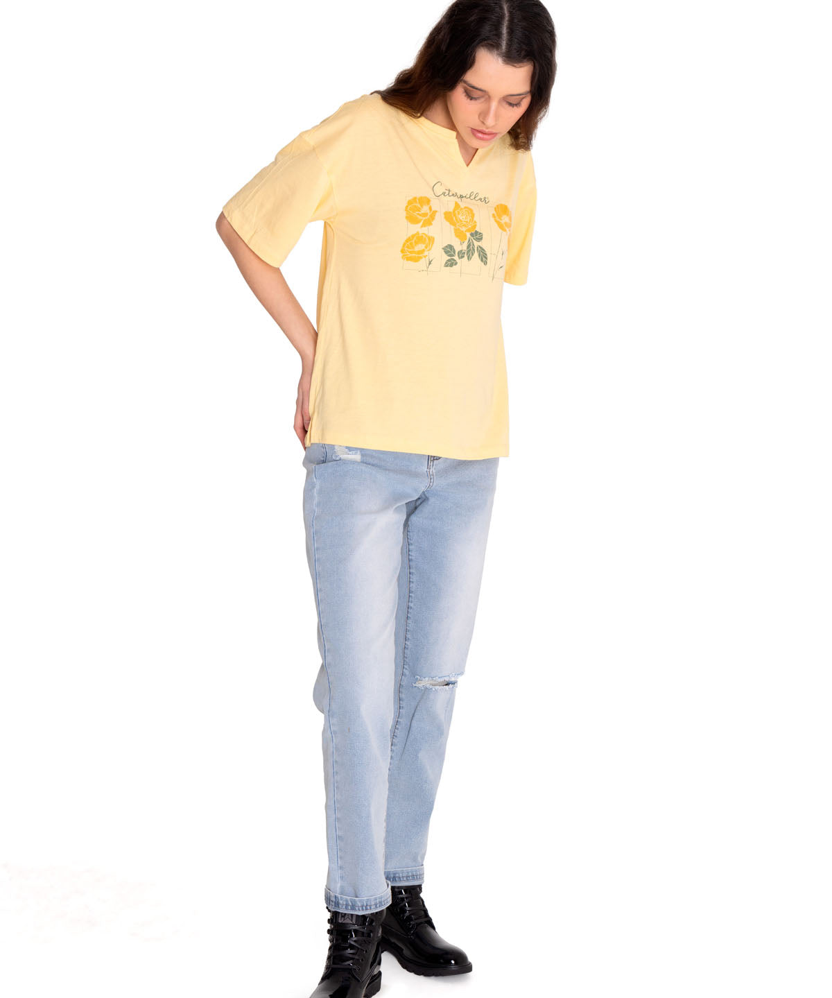Polera Manga corta Casual Mujer NOTCH NECK NOVELTY TEE 1 Amarillo CAT