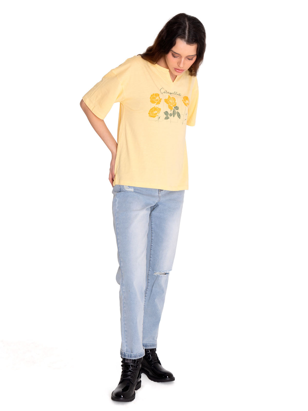 Polera Manga corta Casual Mujer NOTCH NECK NOVELTY TEE 1 Amarillo CAT