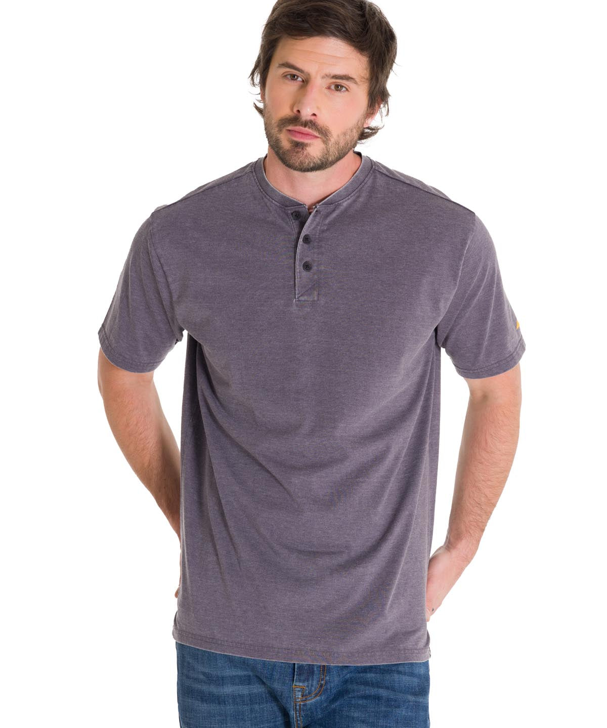 Polera Manga Corta Hombre Burnout S/S Henley Grafito Cat