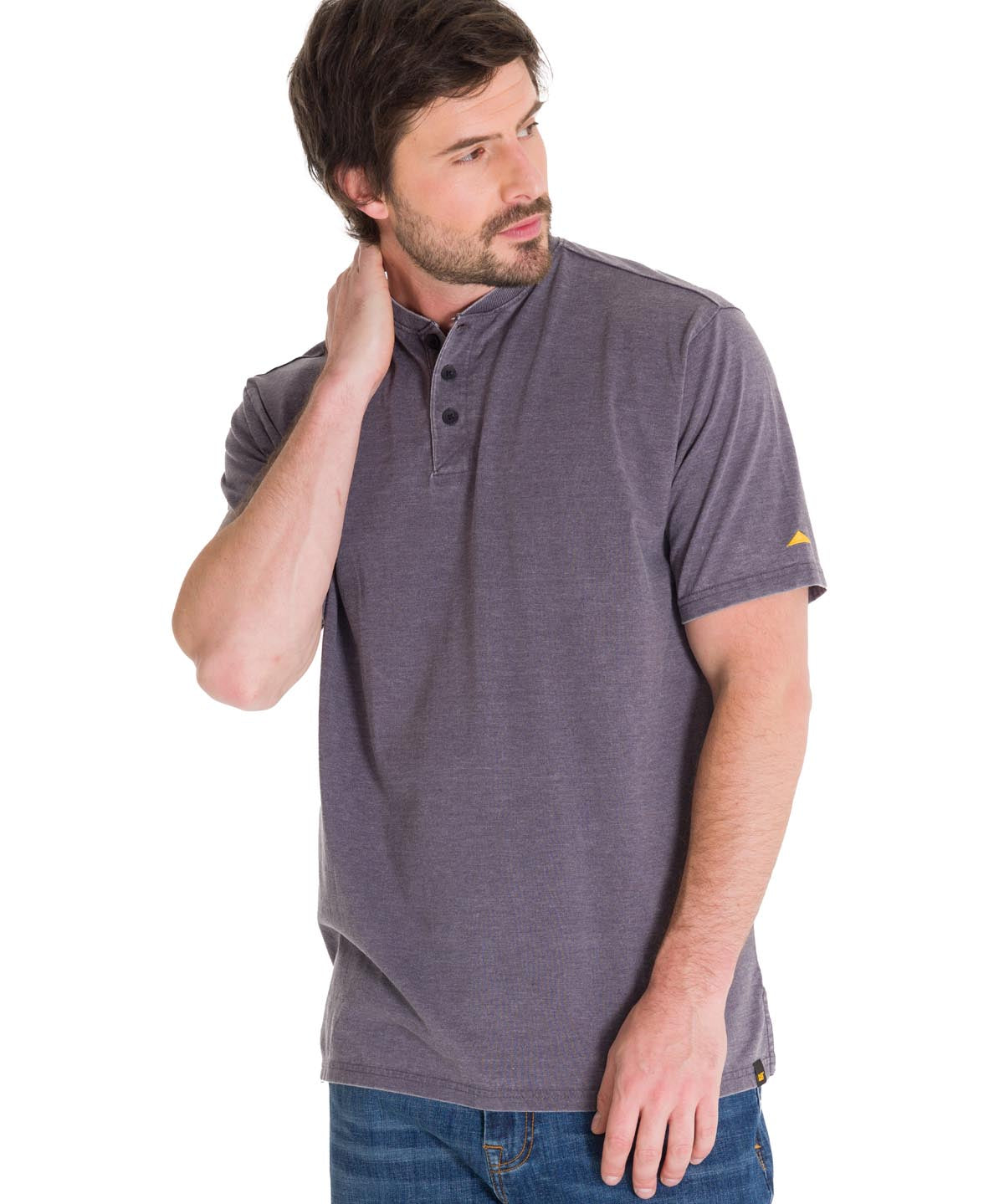 Polera Manga Corta Hombre Burnout S/S Henley Grafito Cat