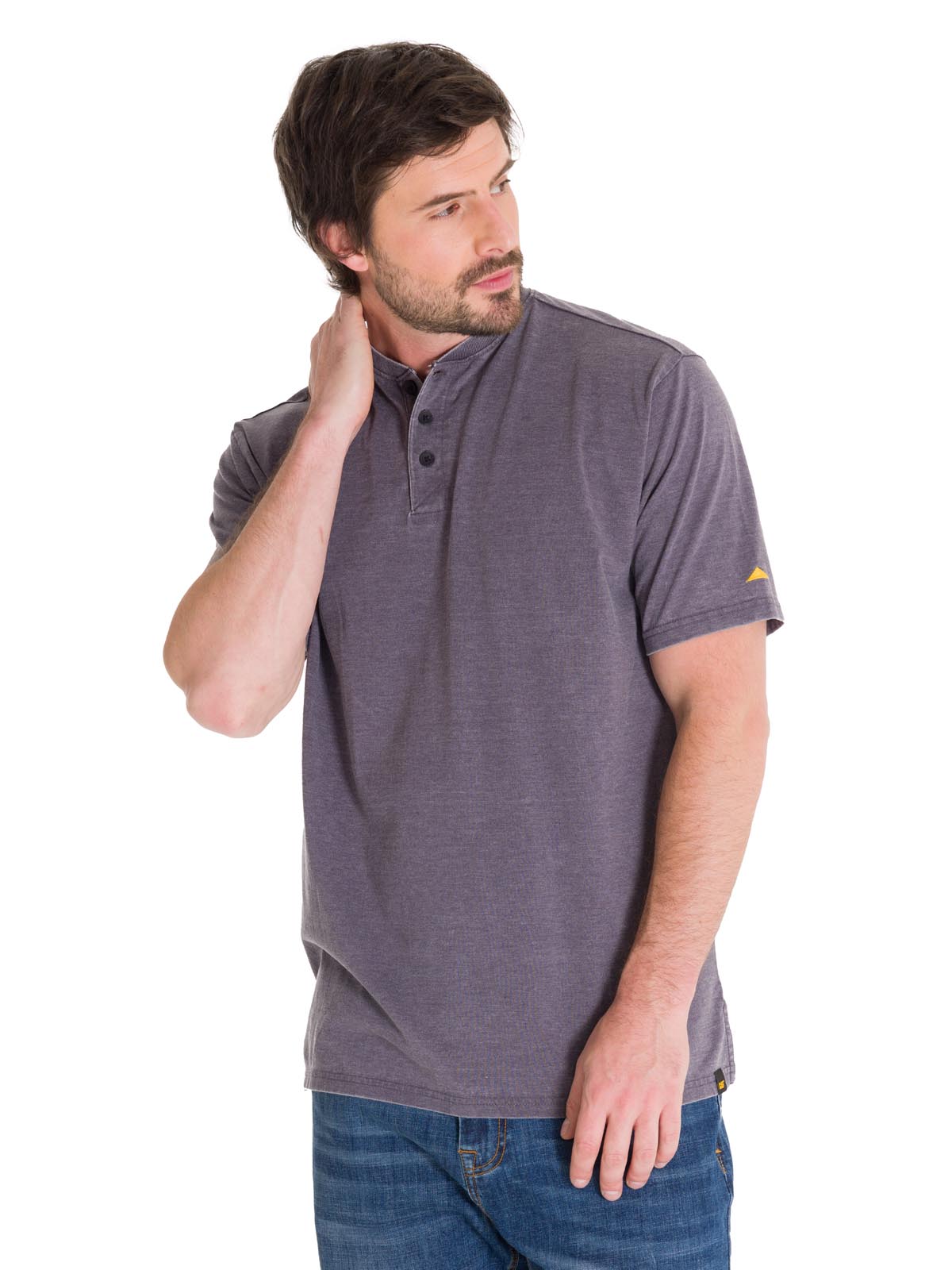 Polera Manga Corta Hombre Burnout S/S Henley Grafito Cat