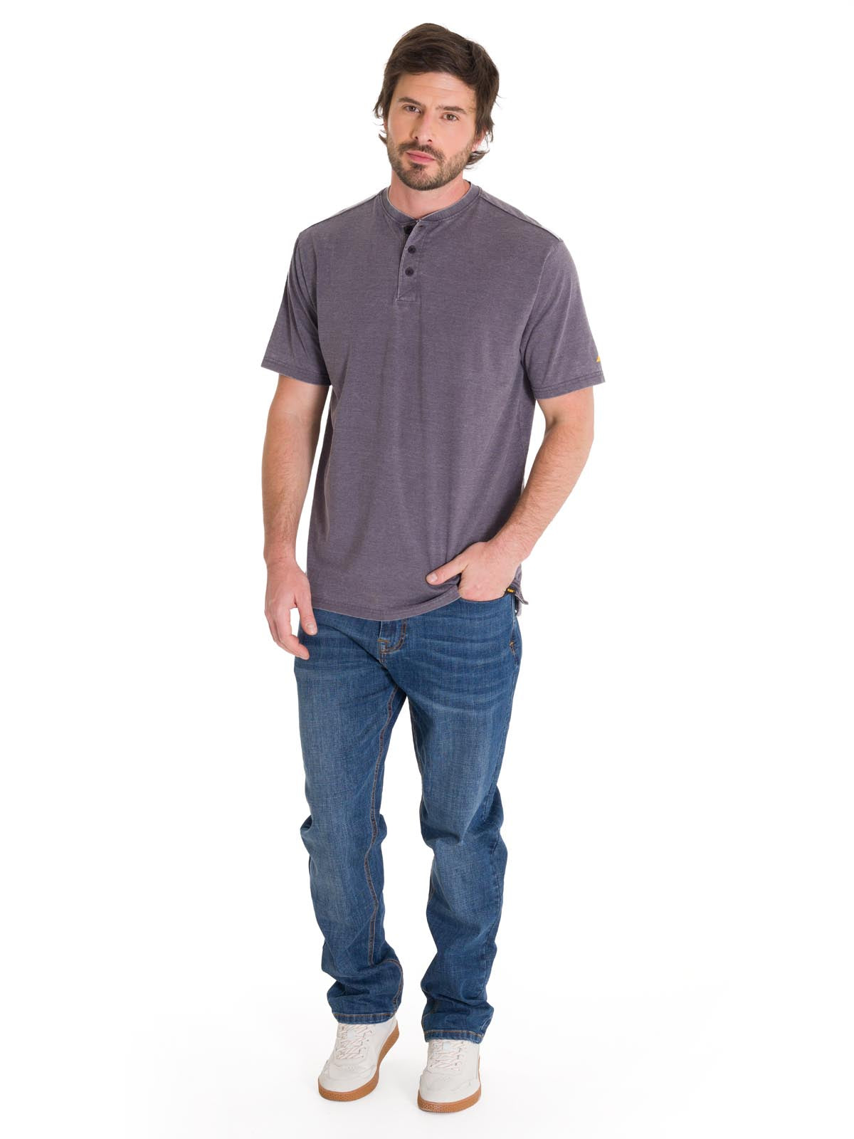 Polera Manga Corta Hombre Burnout S/S Henley Grafito Cat