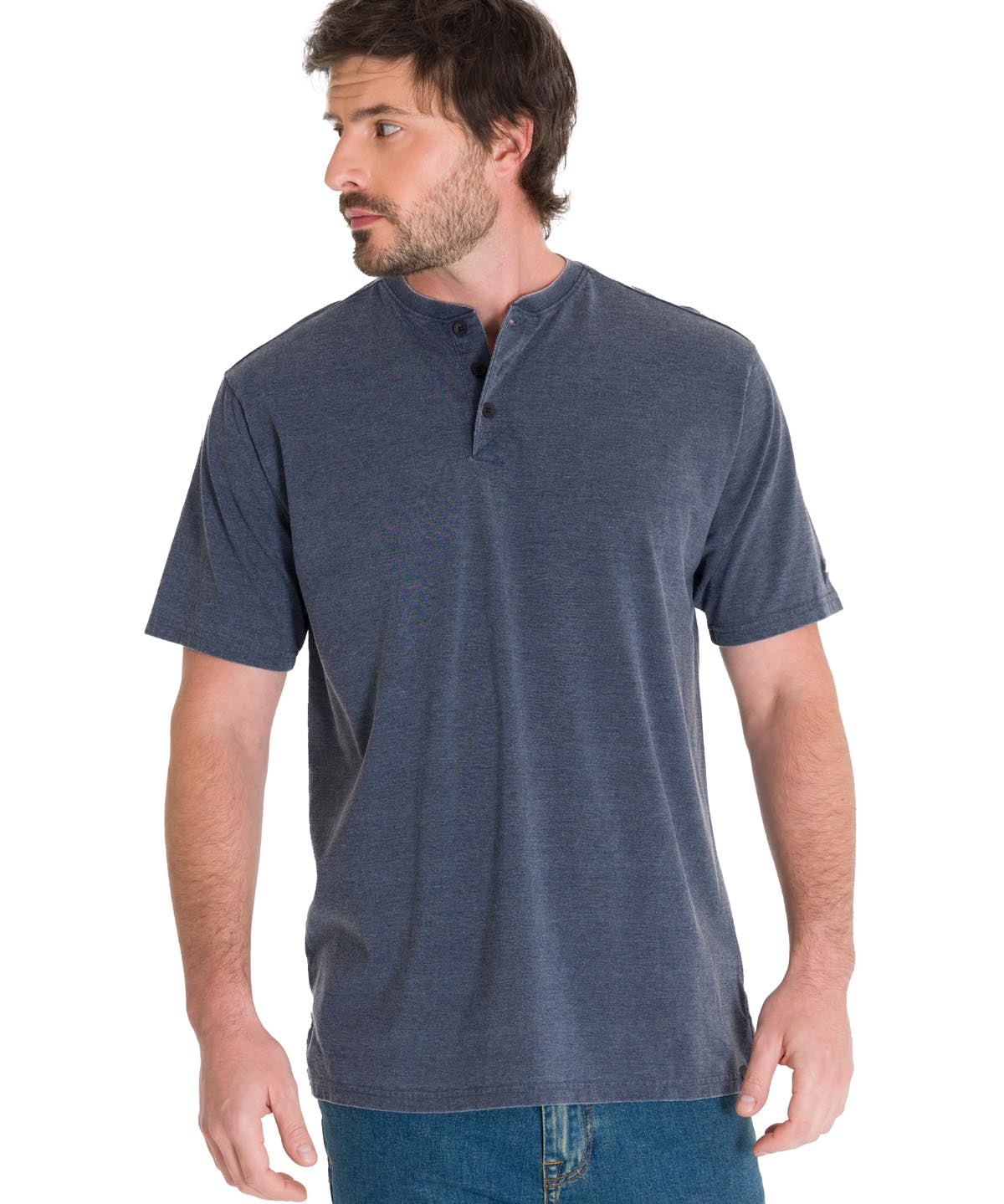 Polera Manga Corta Hombre Burnout S/S Henley Gris Oscuro Cat