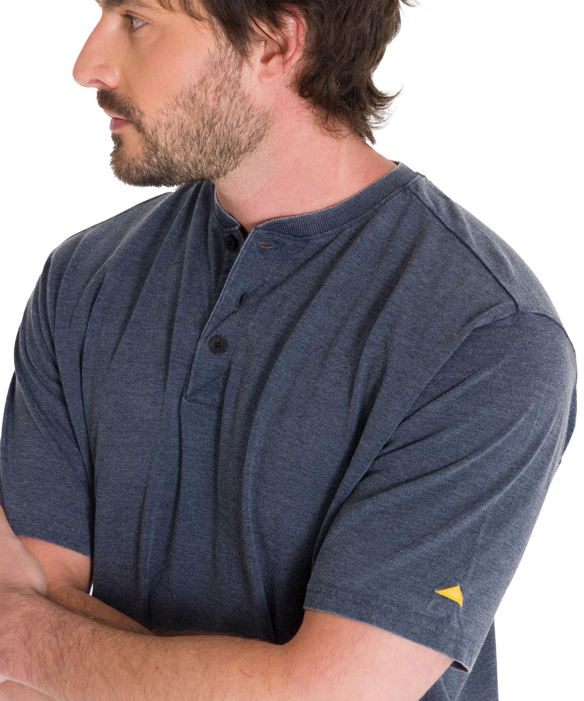 Polera Manga Corta Hombre Burnout S/S Henley Gris Oscuro Cat