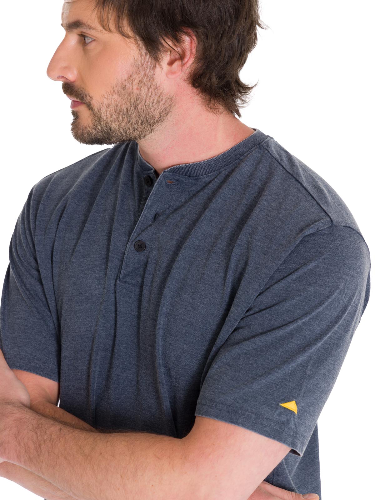 Polera Manga Corta Hombre Burnout S/S Henley Gris Oscuro Cat