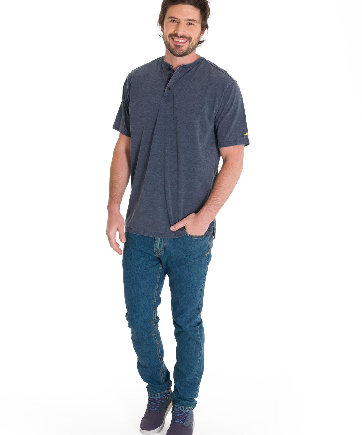 Polera Manga Corta Hombre Burnout S/S Henley Gris Oscuro Cat