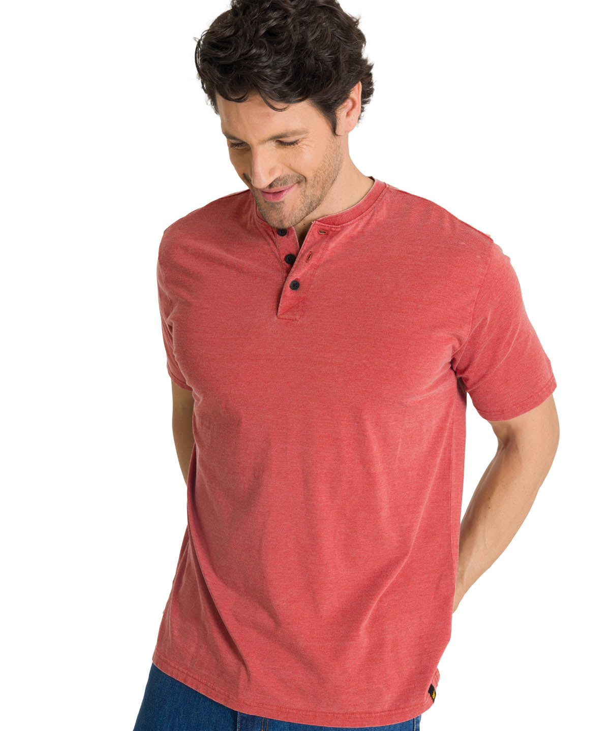 Polera Manga Corta Henley Hombre Burnout Rojo CAT