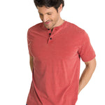 Polera Manga Corta Henley Hombre Burnout Rojo CAT