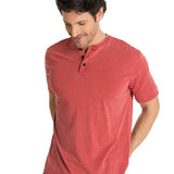 Polera Manga Corta Henley Hombre Burnout Rojo CAT