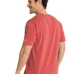 Polera Manga Corta Henley Hombre Burnout Rojo CAT