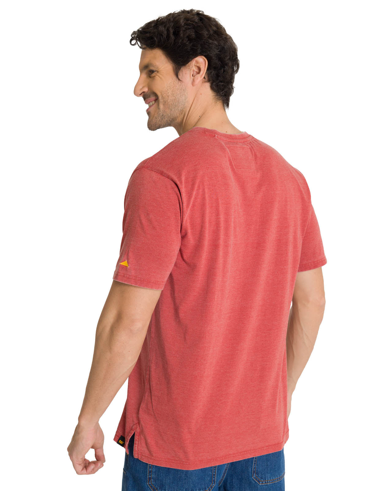 Polera Manga Corta Henley Hombre Burnout Rojo CAT