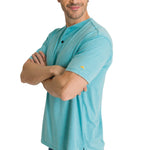 Polera Manga Corta Henley Hombre Burnout Azul Claro CAT
