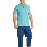 Polera Manga Corta Henley Hombre Burnout Azul Claro CAT