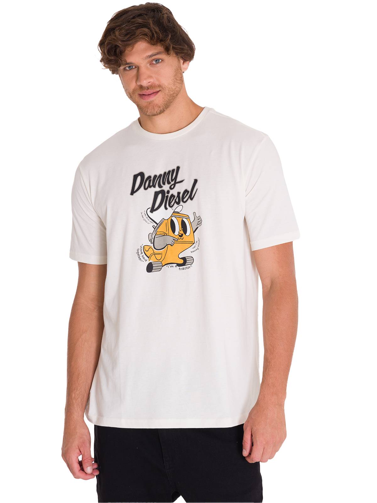 Polera Manga Corta Casual Hombre RETRO DANNY DIESEL GRAPHIC TEE Blanca Cat
