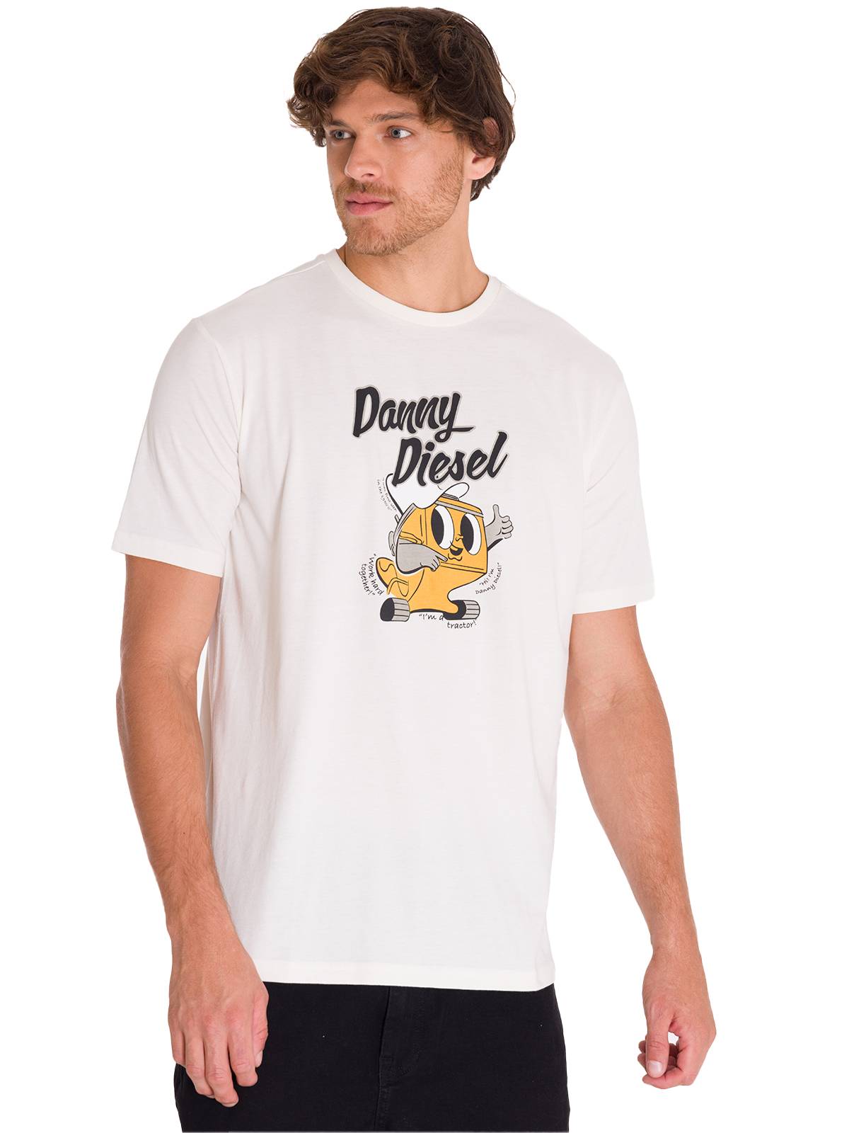 Polera Manga Corta Casual Hombre RETRO DANNY DIESEL GRAPHIC TEE Blanca Cat