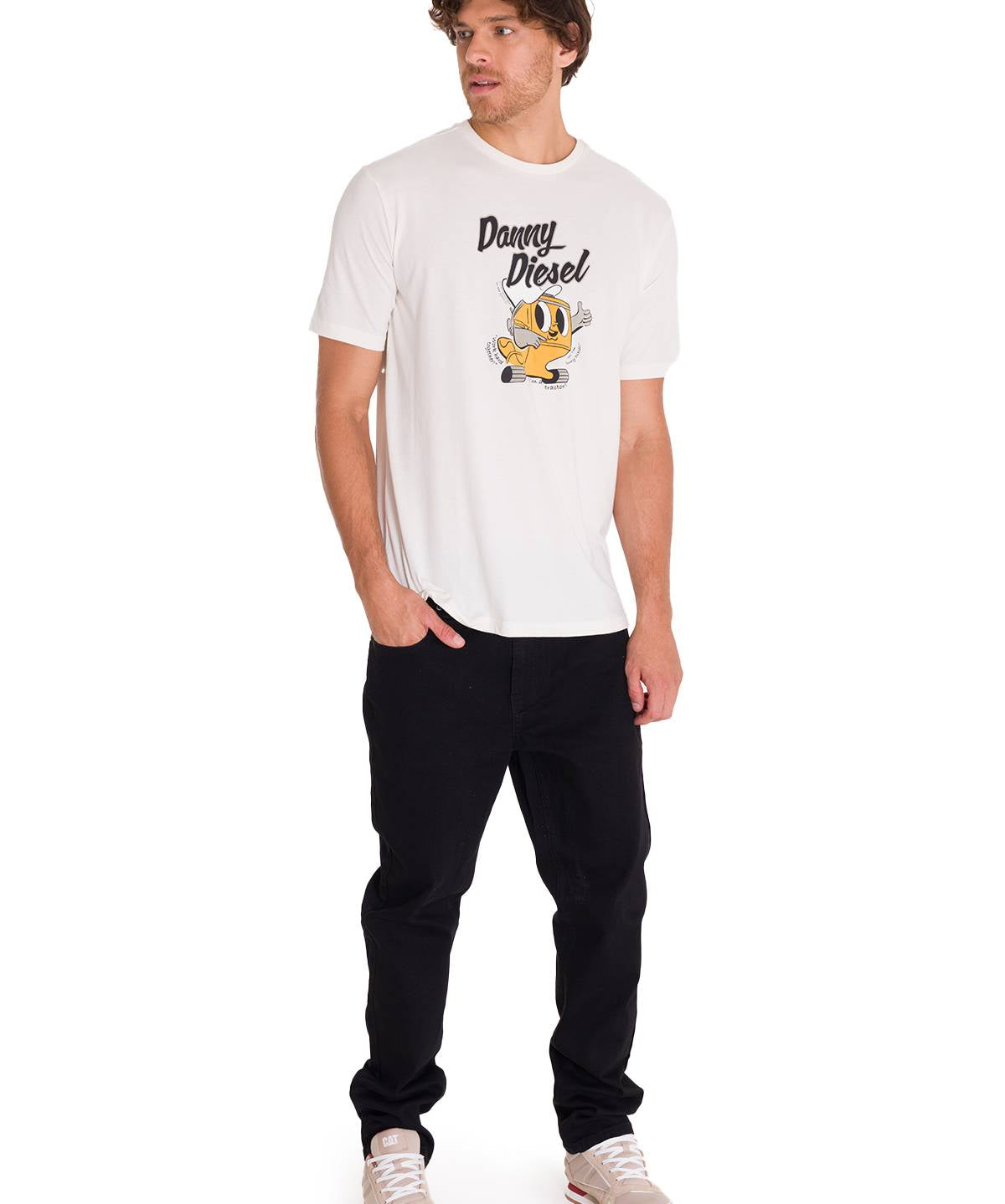 Polera Manga Corta Casual Hombre RETRO DANNY DIESEL GRAPHIC TEE Blanca Cat