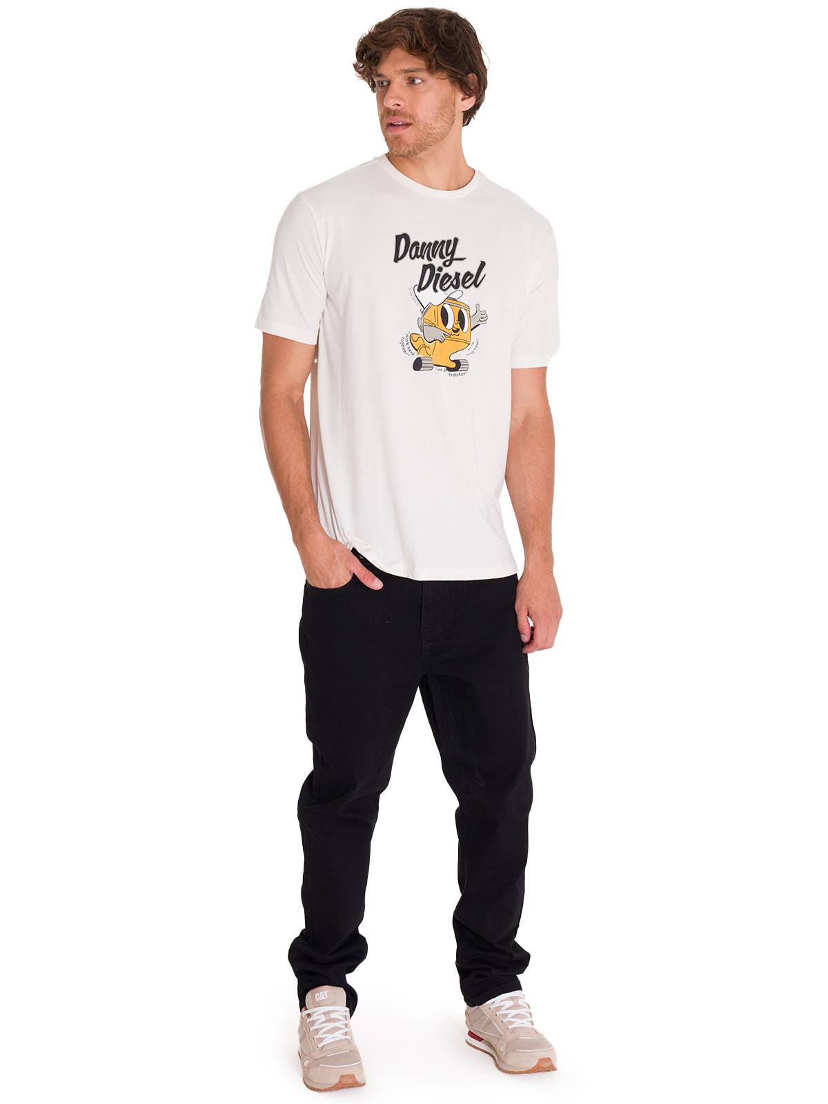 Polera Manga Corta Casual Hombre RETRO DANNY DIESEL GRAPHIC TEE Blanca Cat