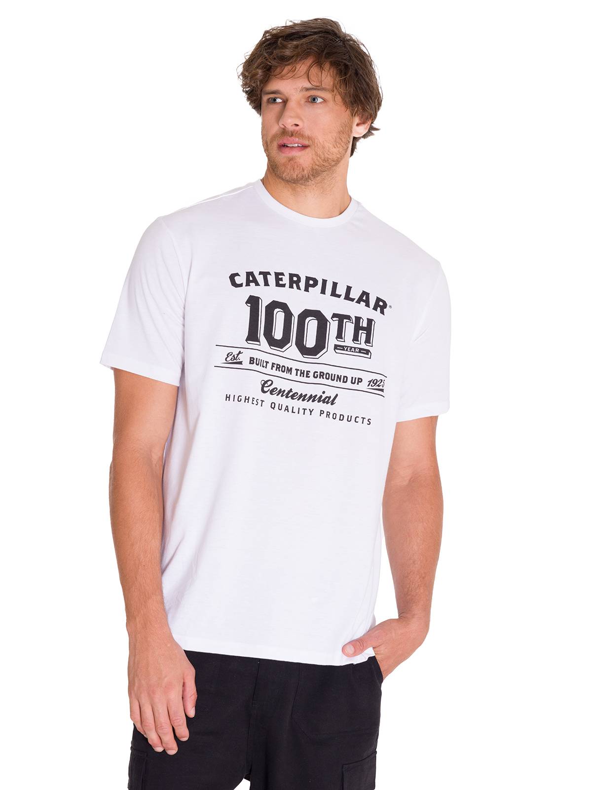 Polera Manga Corta Casual Hombre CENTENNIAL 100 YEARS GRAPHIC TEE  Blanca Cat